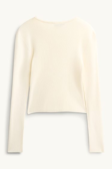 Femmes - Gilet en maille - finition côtelée - blanc crème