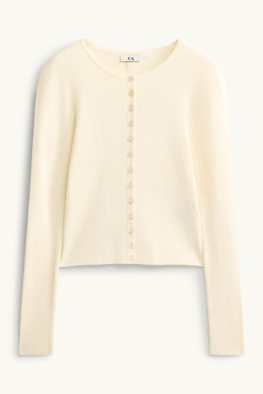 Femmes - Gilet en maille - finition côtelée - blanc crème