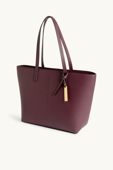 Dámské - Velká kabelka shopper - imitace kůže - bordeaux
