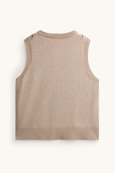 Femmes - Gilet sans manches en maille - à carreaux - beige / beige