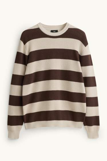 Hommes - Pull - à rayures - beige / marron