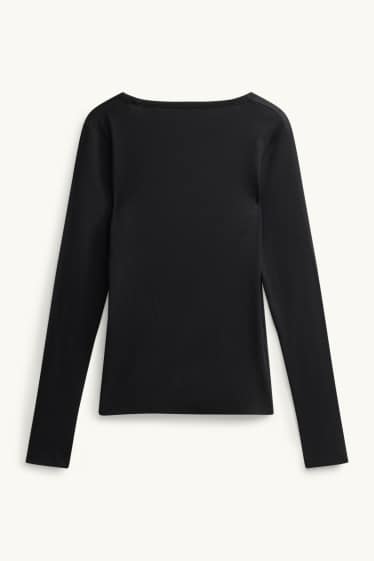 Donna - Maglia a maniche lunghe con scollo a V - slim fit - nero