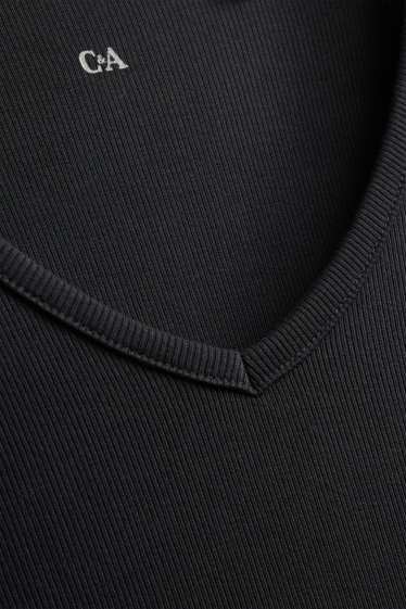 Donna - Maglia a maniche lunghe con scollo a V - slim fit - nero