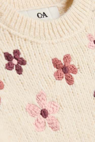 Kinderen: meisjes - Bloem - trui - crème wit