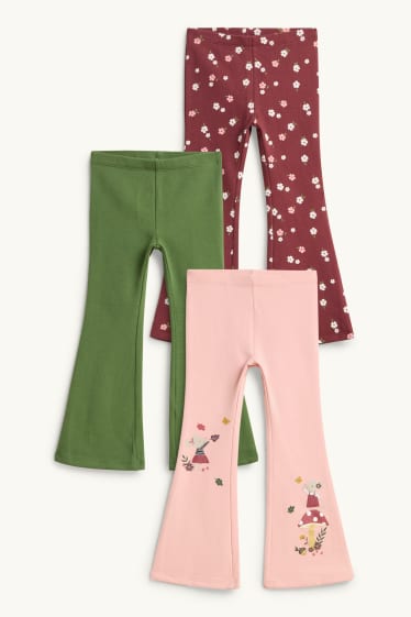 Enfants filles - Lot de 3 - souris et fleur - flared leggings - rose tendre