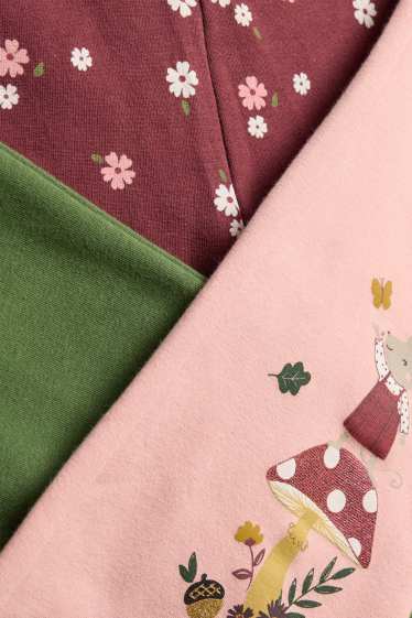 Enfants filles - Lot de 3 - souris et fleur - flared leggings - rose tendre