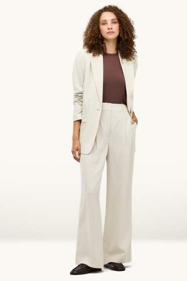 Dames - Business-broek - high waist - wide leg - linnenmix - crème wit