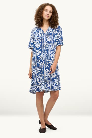 Damen - Kleid mit V-Ausschnitt - gemustert - blau / weiß