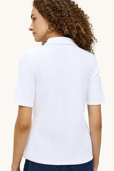 Damen - Poloshirt - Regular Fit - gerippt - weiß