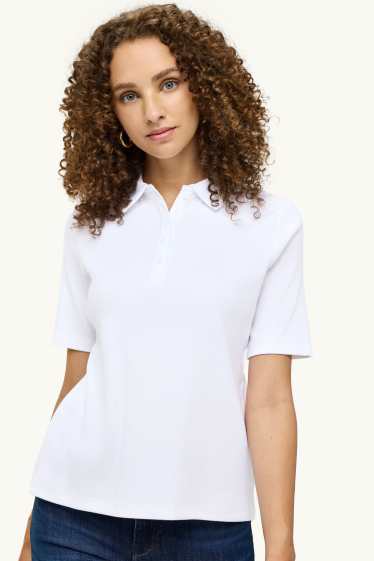 Damen - Poloshirt - Regular Fit - gerippt - weiß