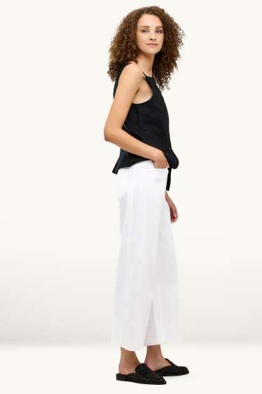 Femmes - Pantalon en toile - high waist - barrel leg - blanc