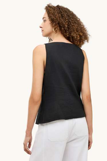 Femmes - Gilet sans manches de bureau - cintré - lin mélangé - noir