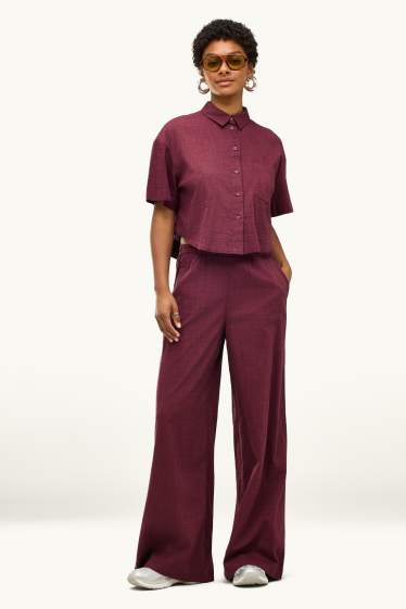 Damen - Stoffhose - Mid Waist - Wide Leg - bordeaux