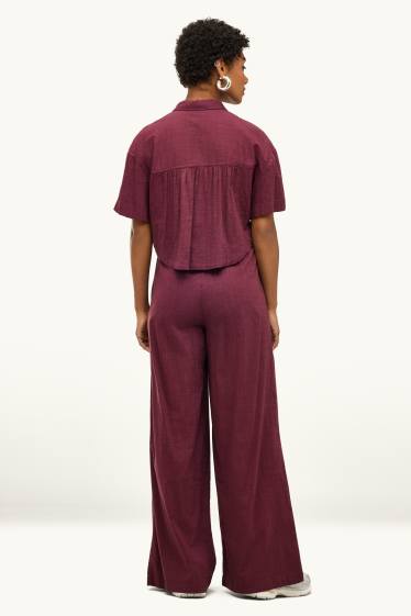 Damen - Stoffhose - Mid Waist - Wide Leg - bordeaux