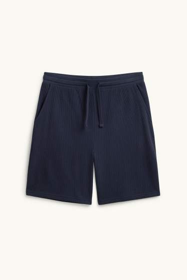 Heren - Pyjamashort - met structuur - donkerblauw