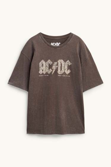Femmes - T-shirt - Oversize - AC/DC - à motif - marron
