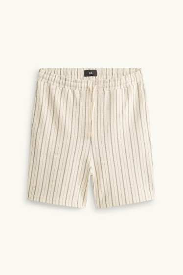 Heren - Gebreide short - gestreept - crèmekleurig