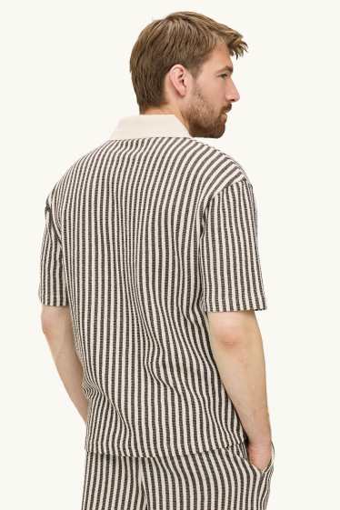 Herren - Strick-Poloshirt - Relaxed Fit - gestreift - braun