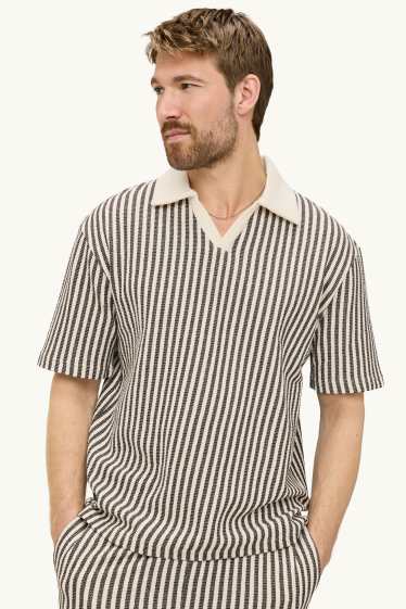 Herren - Strick-Poloshirt - Relaxed Fit - gestreift - braun