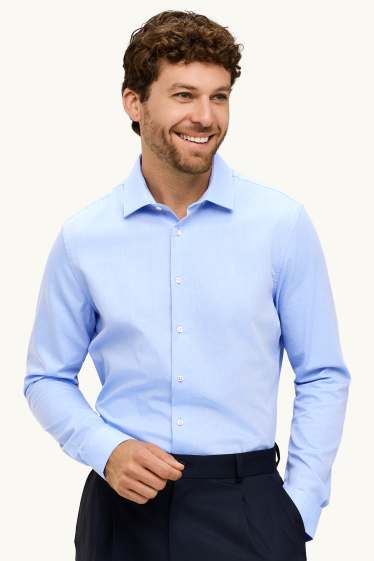 Hommes - Chemise de bureau - slim fit - col cutaway - facile à repasser - bleu