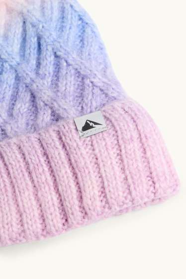 Kinder Mädchen - Ski-Mütze - Zopfmuster - pink / hellblau