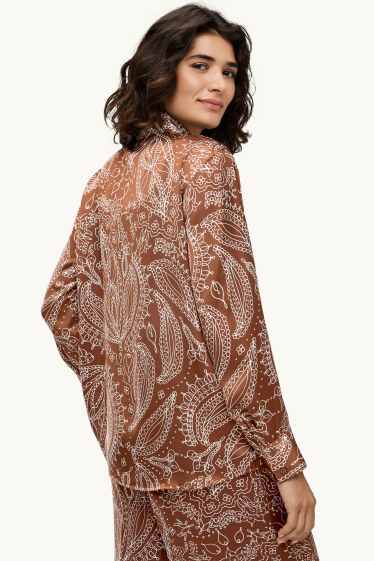 Women - Satin shirt blouse - patterned - rust