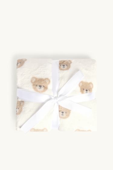 Unisex - Teddybär - Baby-Decke - 85 x 100 cm - weiss / beige