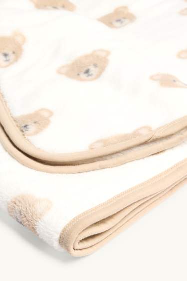 Unisex - Teddybär - Baby-Decke - 85 x 100 cm - weiss / beige
