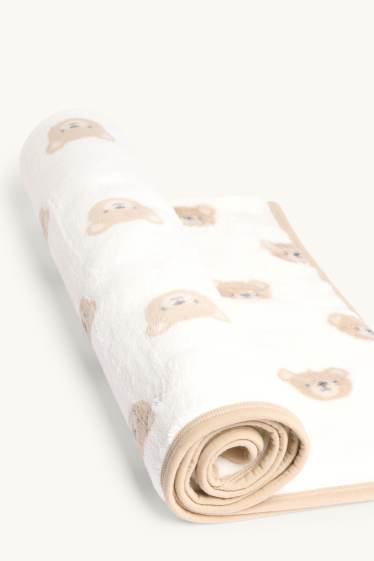 Unisex - Teddybär - Baby-Decke - 85 x 100 cm - weiss / beige
