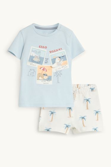 Baby Jungen - Tiere und Palme - Baby-Outfit - 2 teilig - blau
