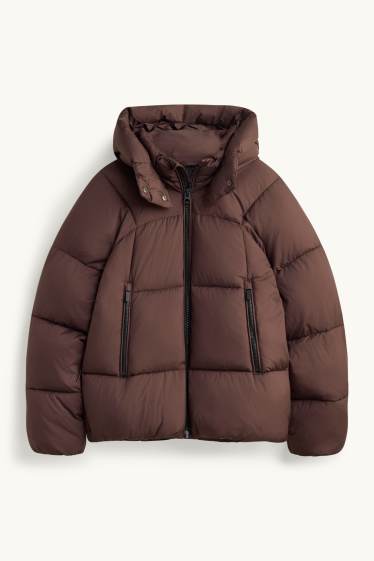 Kinder Mädchen - Steppjacke mit Kapuze - gefüttert - wasserabweisend - dunkelbraun