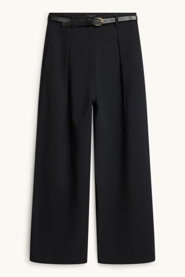 Dames - Pantalon met riem - mid waist - wide leg - zwart
