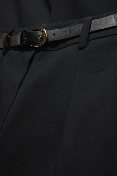 Dames - Pantalon met riem - mid waist - wide leg - zwart