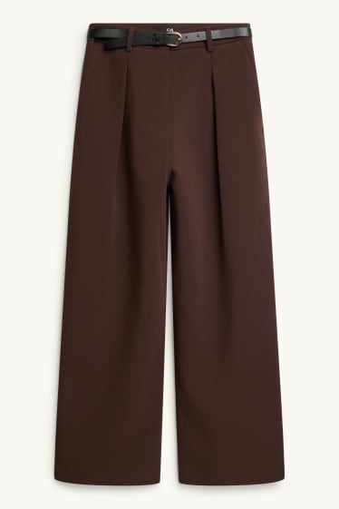 Femmes - Pantalon de toile à ceinture - mid waist - wide leg - marron
