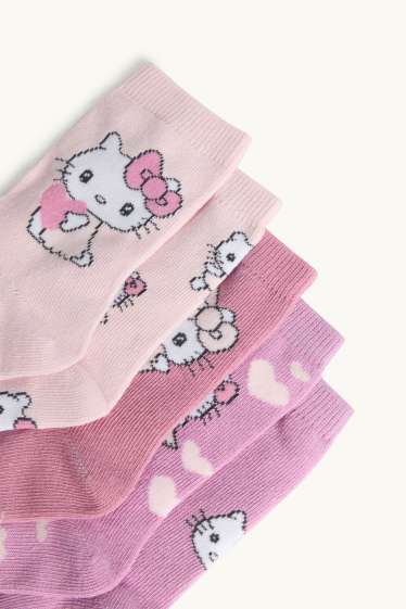 Kinderen: meisjes - Set van 5 paar - Hello Kitty - sokken met motief - fuchsiarood / roze