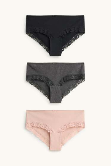 Donna - Confezione da 3 - coulotte - nero / rosa