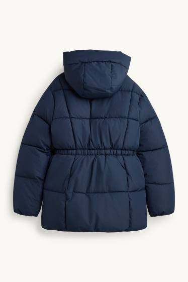 Children Girls - Quilted jacket with hood - lined - water-repellent - dark blue