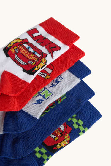 Enfants garçons - Lot de 5 paires - Cars - chaussettes à motif - rouge / bleu