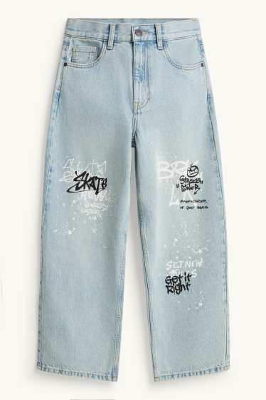 Copii - Băieți - Graffiti - baggy jeans - denim-albastru deschis