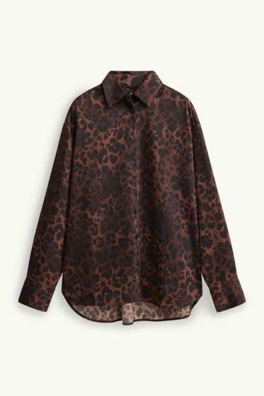 Donna - Camicetta - stampa leopardata - marrone scuro