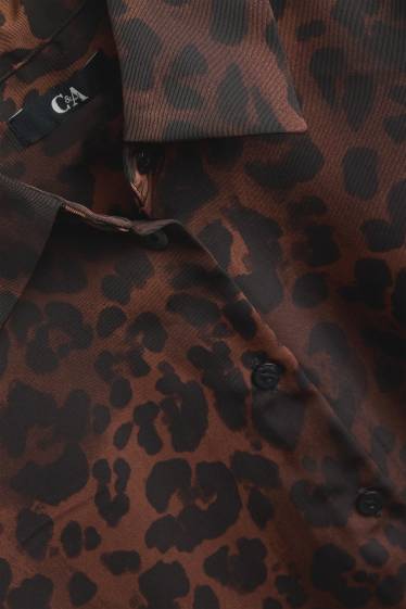 Donna - Camicetta - stampa leopardata - marrone scuro