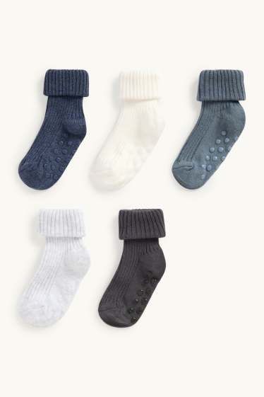 Baby Buben - Multipack 5er - Baby-Anti-Rutsch-Socken - gerippt - blau / grau