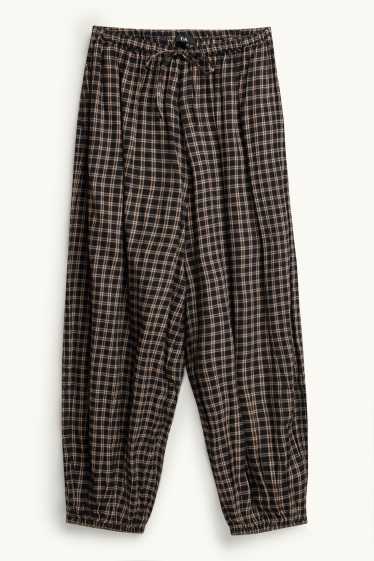 Damen - Haremshose - Mid Waist - Barrel Leg - kariert - schwarz / beige