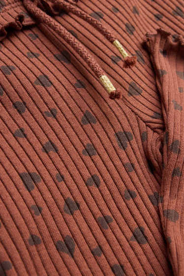 Children Girls - Heart - flared leggings - ribbed - rust