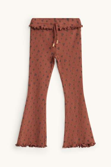Children Girls - Heart - flared leggings - ribbed - rust