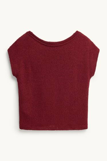 Femmes - T-shirt de maille - relaxed fit - texturé - bordeaux