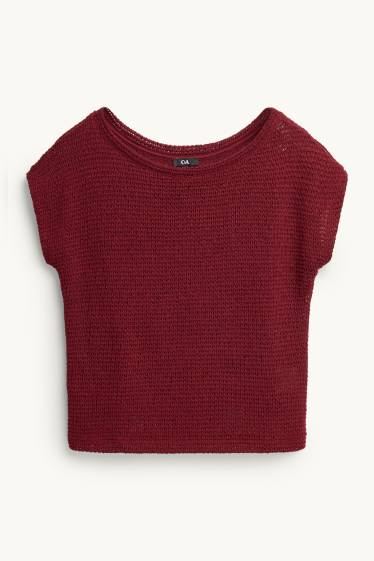 Femmes - T-shirt de maille - relaxed fit - texturé - bordeaux