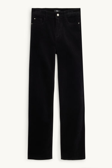 Dames - Corduroy broek - high waist - straight fit- LYCRA ® - zwart