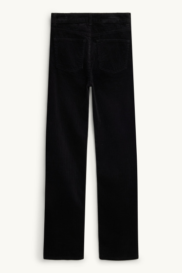 Dames - Corduroy broek - high waist - straight fit- LYCRA ® - zwart