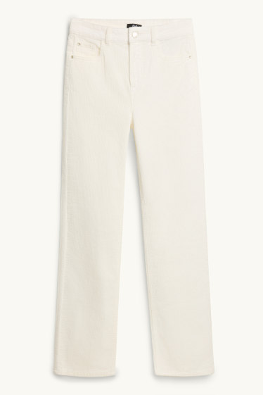 Donna - Pantaloni di velluto a coste - vita alta - straight fit - LYCRA ® - bianco crema
